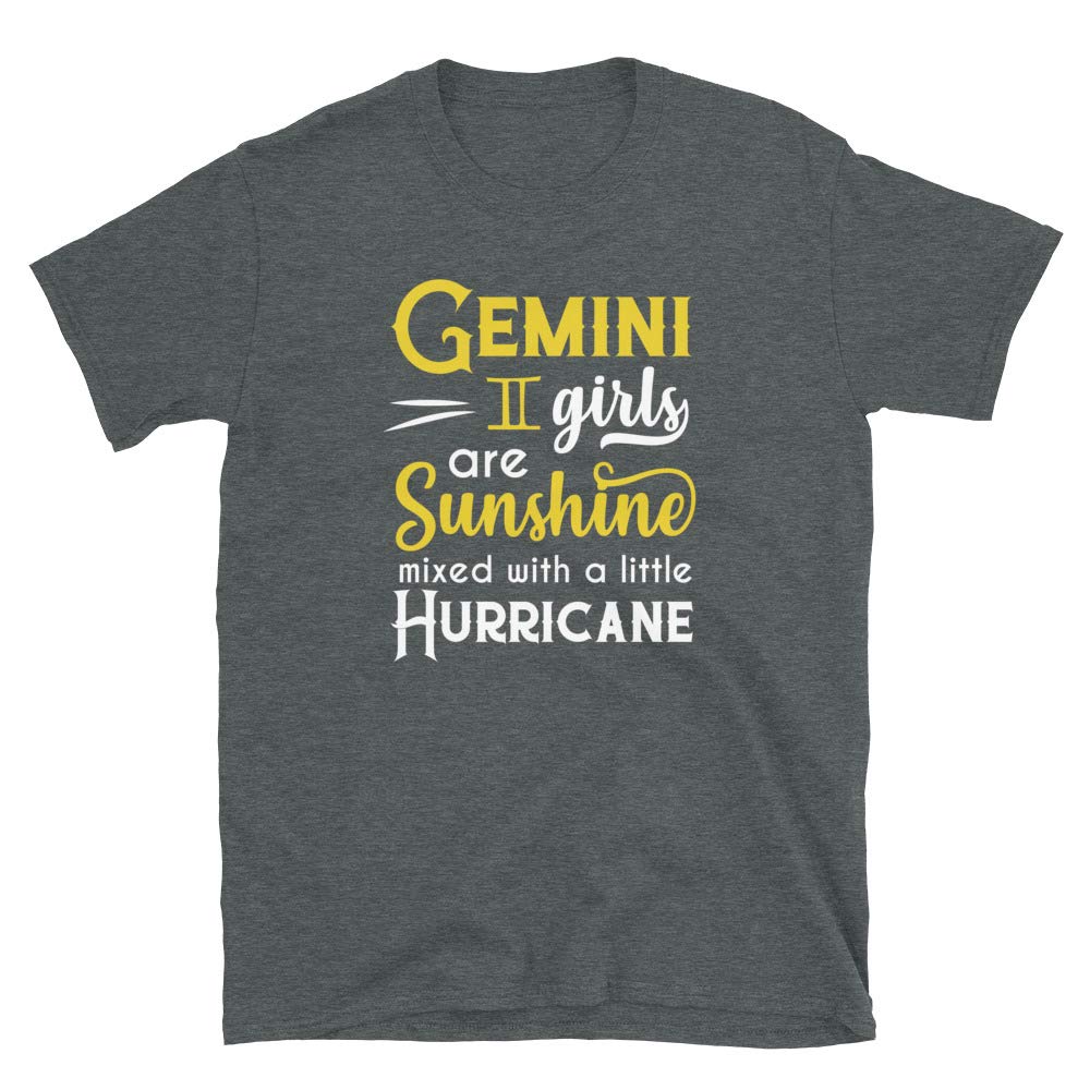 Gemini Girls are Sunshine Mixed with A Little Hurricane Zodiac Star Dark Heather T-Shirt