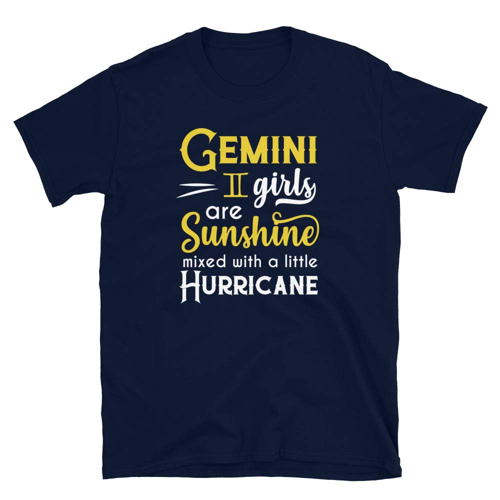 Gemini Girls are Sunshine Mixed with A Little Hurricane Zodiac Star Navy T-Shirt