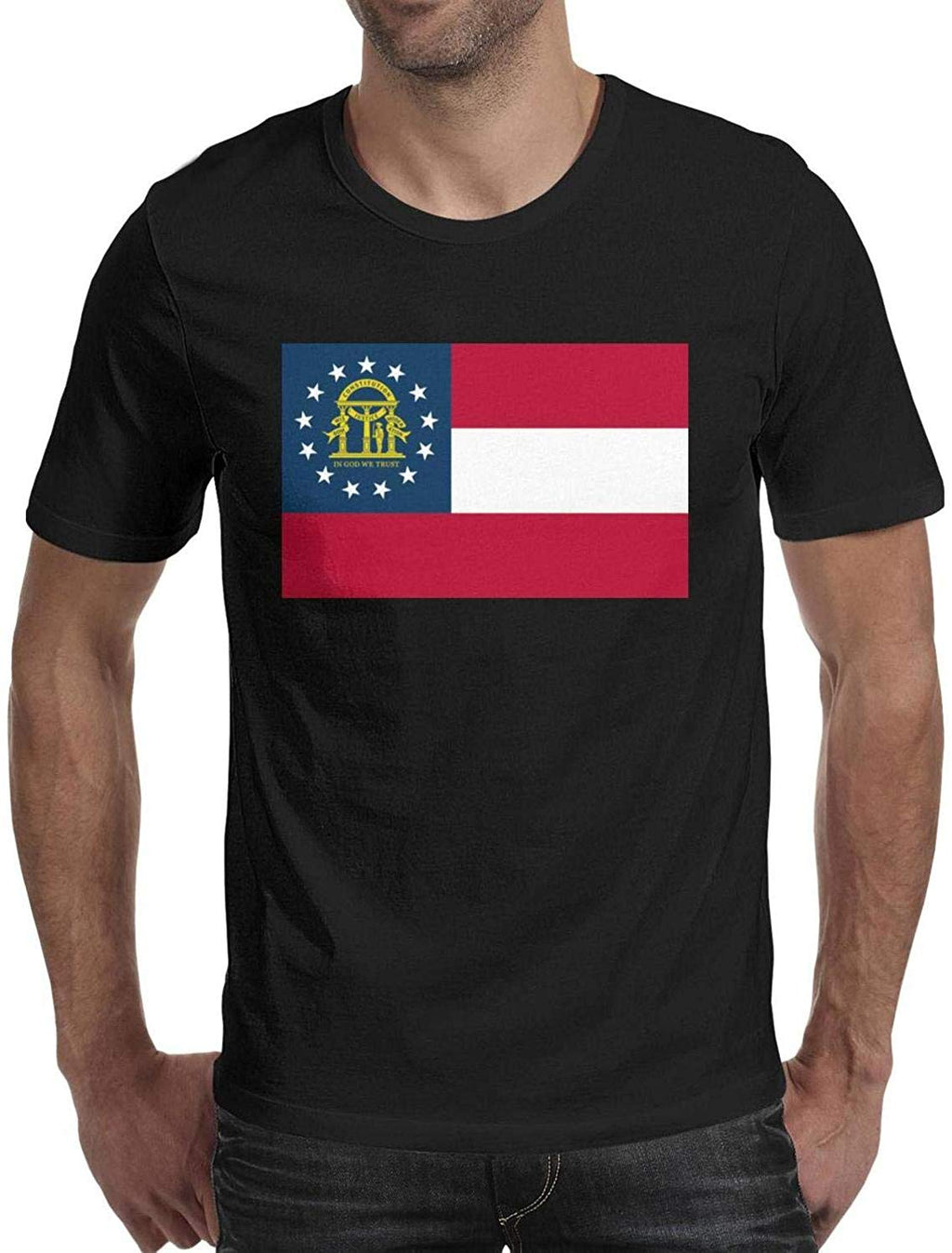 Georgia Flag of U State Mens Crew Neck Family Short Sleeve Black-128 T-Shirt