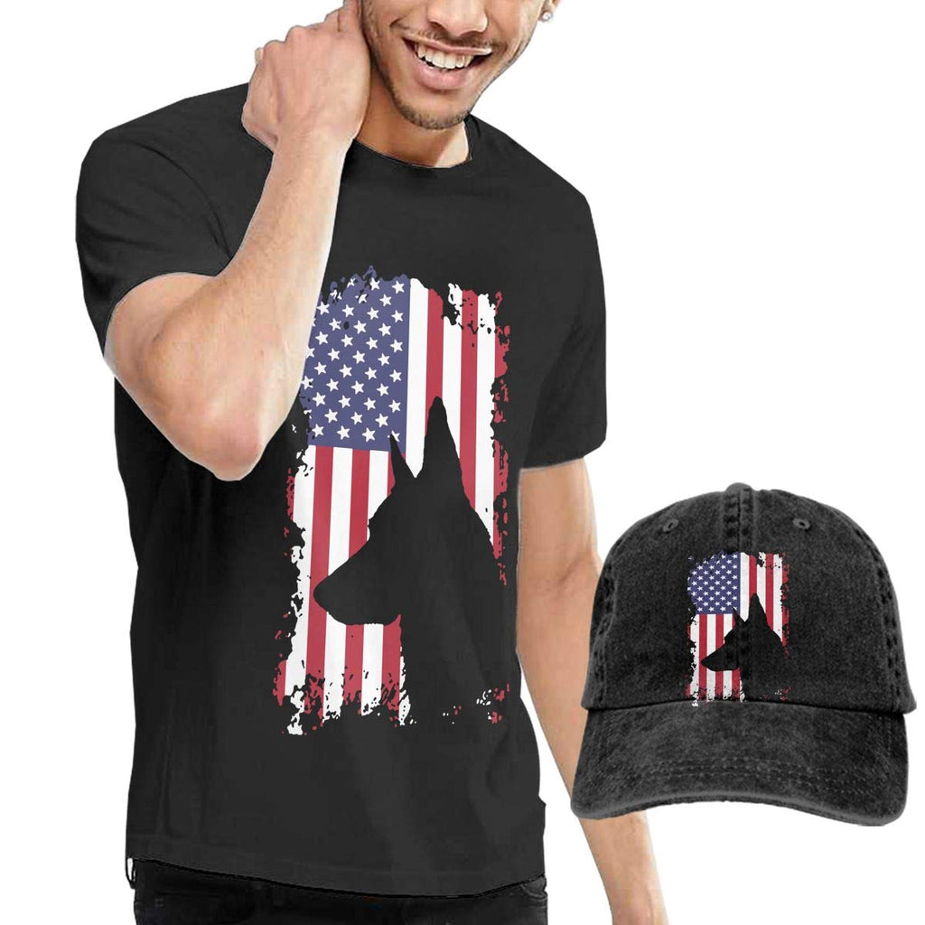 German Shepherd American Flag Adult Men's Summertime and Sports Jean Hat Natural T-Shirt