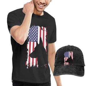 German Shepherd American Flag Adult Men's Summertime and Sports Jean Hat Natural T-Shirt