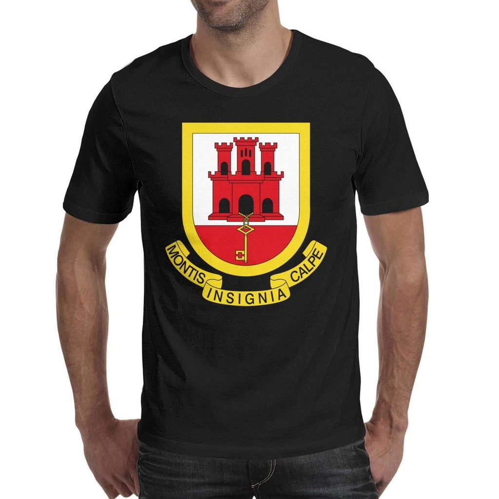 Gibraltar Coat of Arms Insignia Mens O Neck Retro Short Sleeve Black-123 T-Shirt