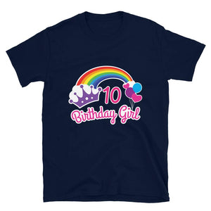 Girls Rainbow Princess 10th Birthday Princess Party Navy T-Shirt