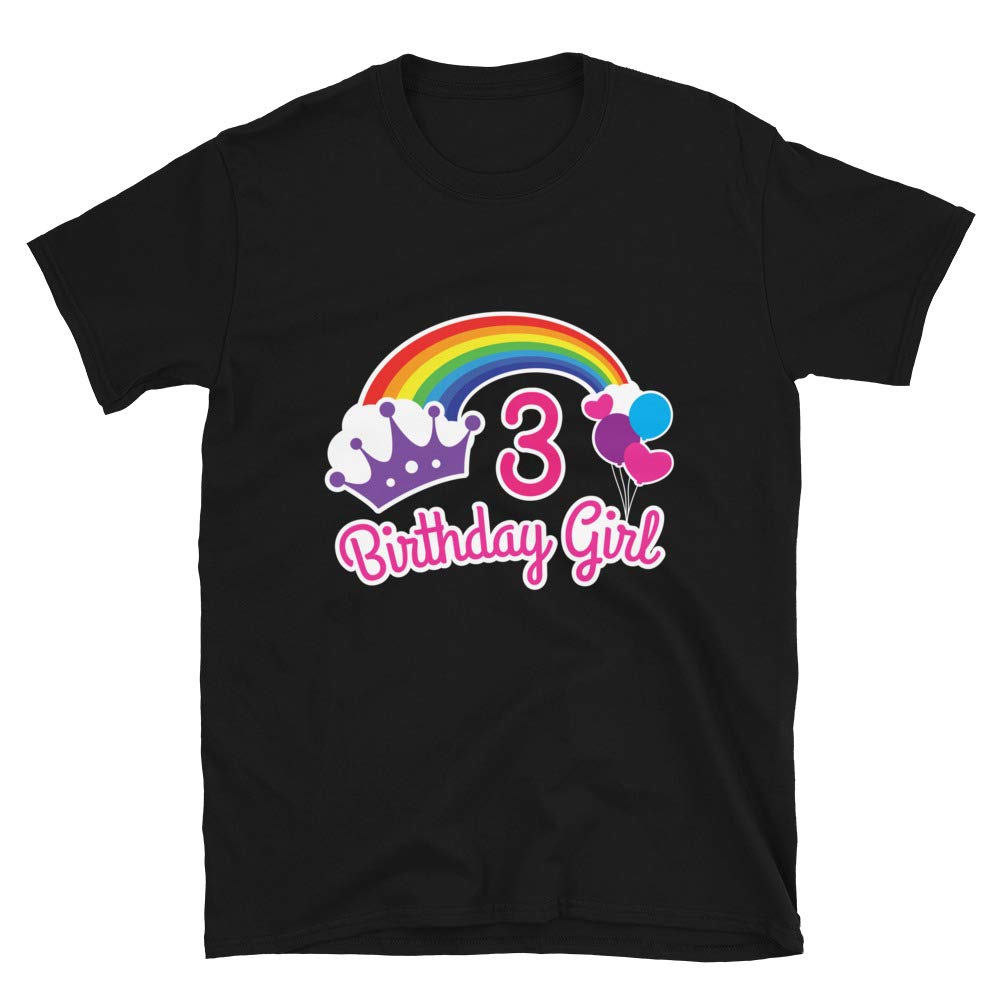 Girls Rainbow Princess 3rd Birthday Princess Party Black T-Shirt