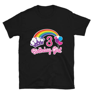 Girls Rainbow Princess 3rd Birthday Princess Party Black T-Shirt
