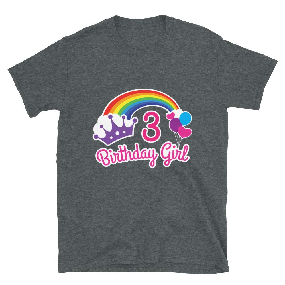 Girls Rainbow Princess 3rd Birthday Princess Party Dark Heather T-Shirt