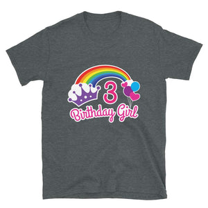 Girls Rainbow Princess 3rd Birthday Princess Party Dark Heather T-Shirt