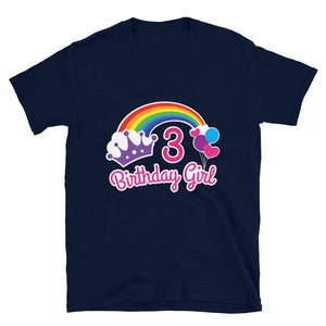 Girls Rainbow Princess 3rd Birthday Princess Party Navy T-Shirt