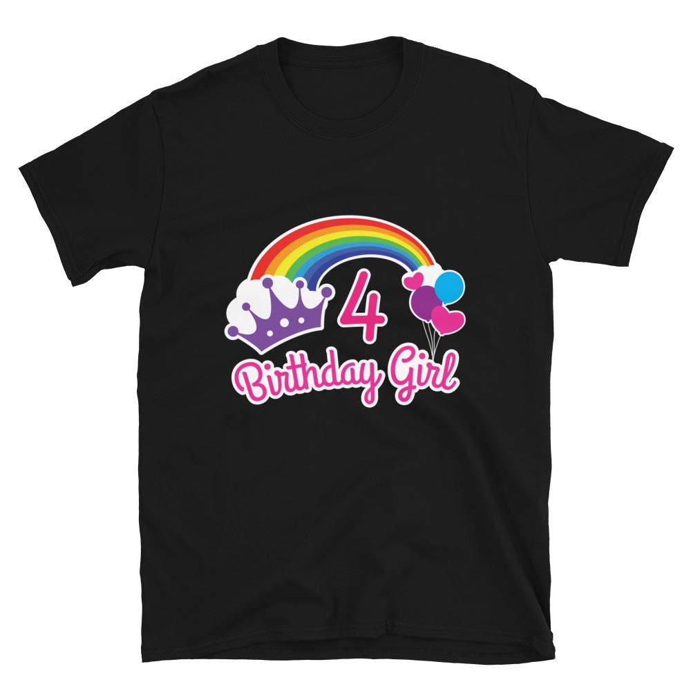 Girls Rainbow Princess 4th Birthday Princess Party Black T-Shirt