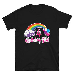 Girls Rainbow Princess 4th Birthday Princess Party Black T-Shirt
