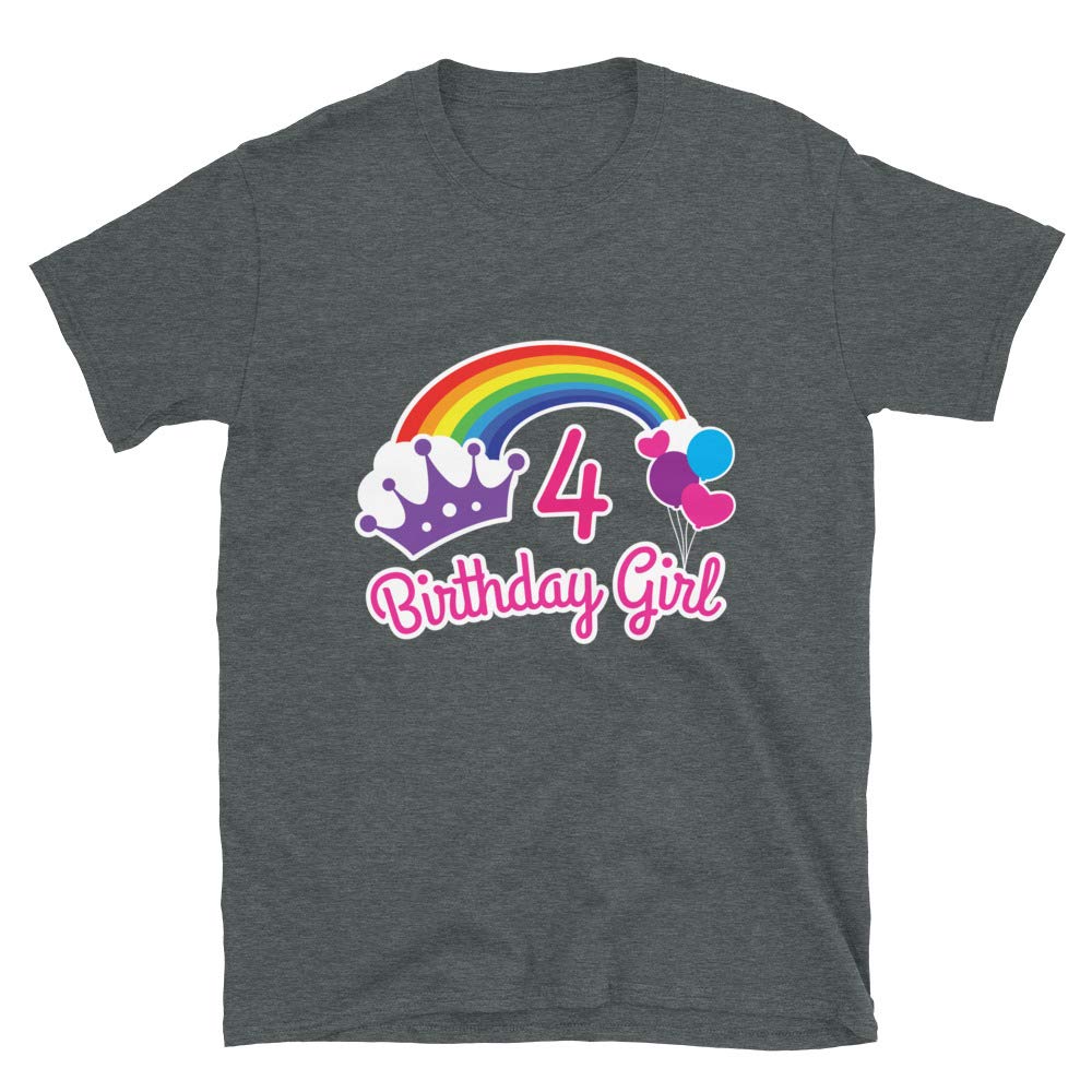 Girls Rainbow Princess 4th Birthday Princess Party Dark Heather T-Shirt