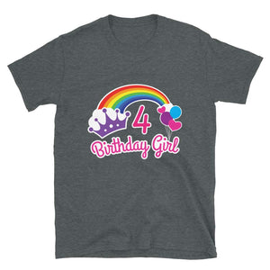 Girls Rainbow Princess 4th Birthday Princess Party Dark Heather T-Shirt