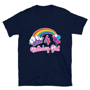 Girls Rainbow Princess 4th Birthday Princess Party Navy T-Shirt