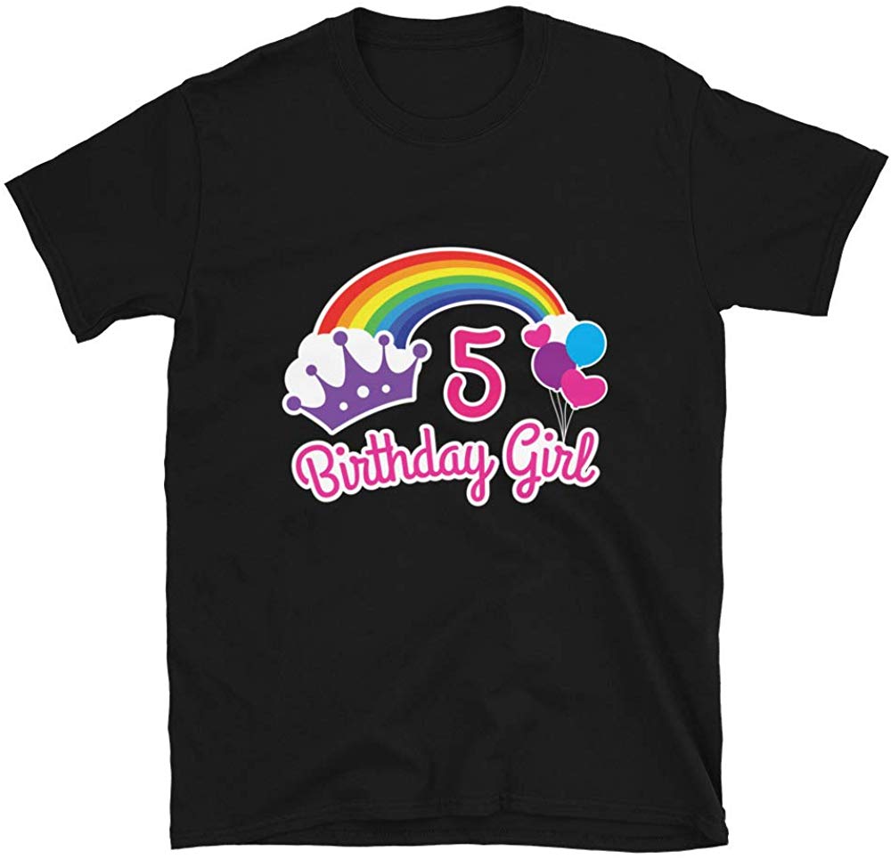 Girls Rainbow Princess 5th Birthday Princess Party Black T-Shirt