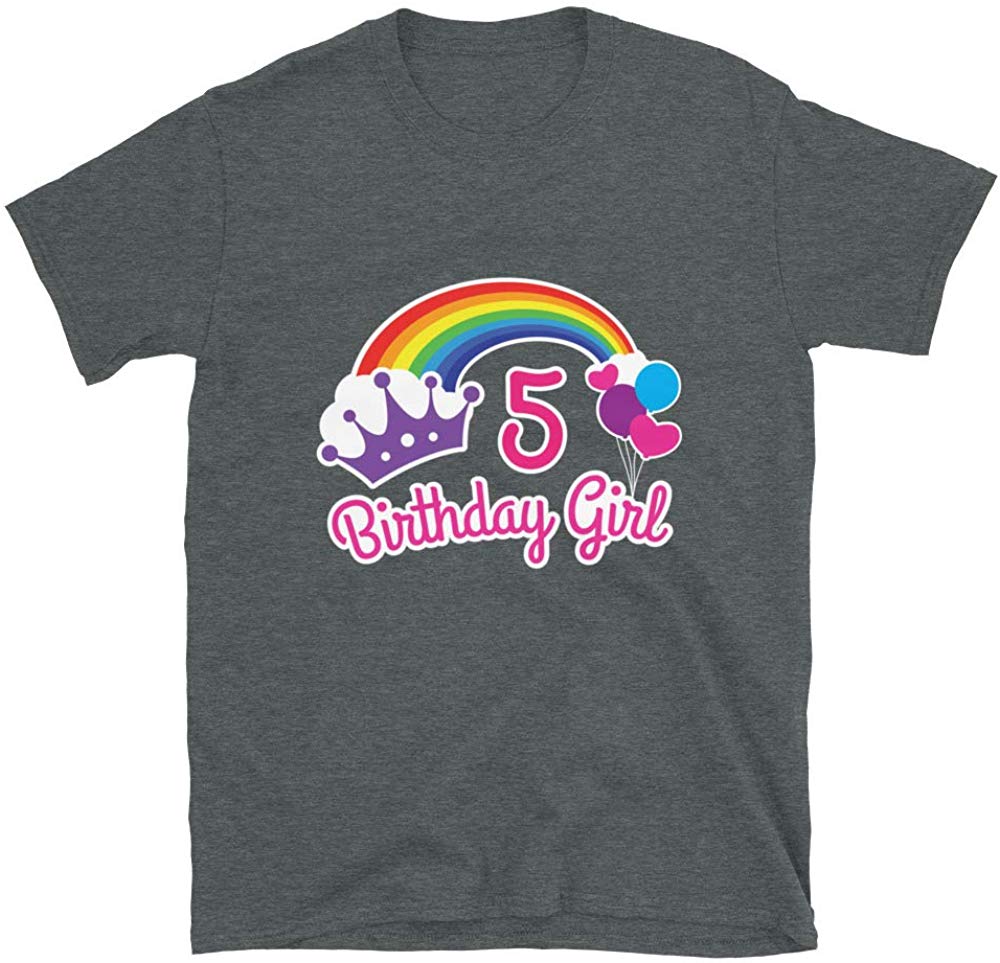 Girls Rainbow Princess 5th Birthday Princess Party Dark Heather T-Shirt