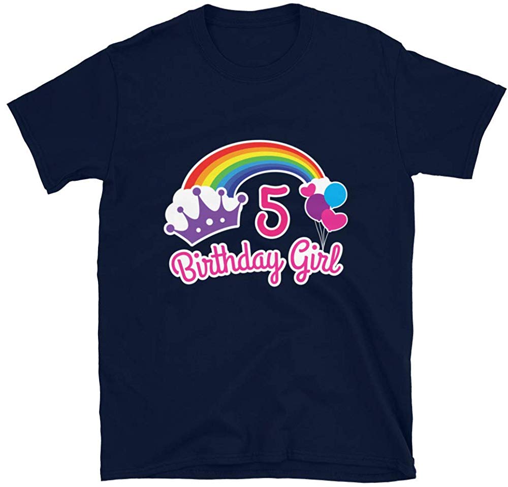 Girls Rainbow Princess 5th Birthday Princess Party Navy T-Shirt