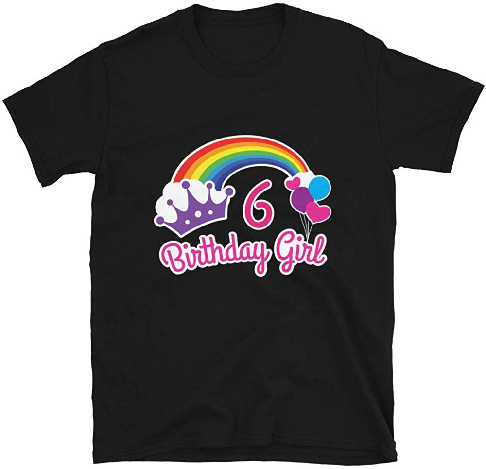 Girls Rainbow Princess 6th Birthday Princess Party Black T-Shirt