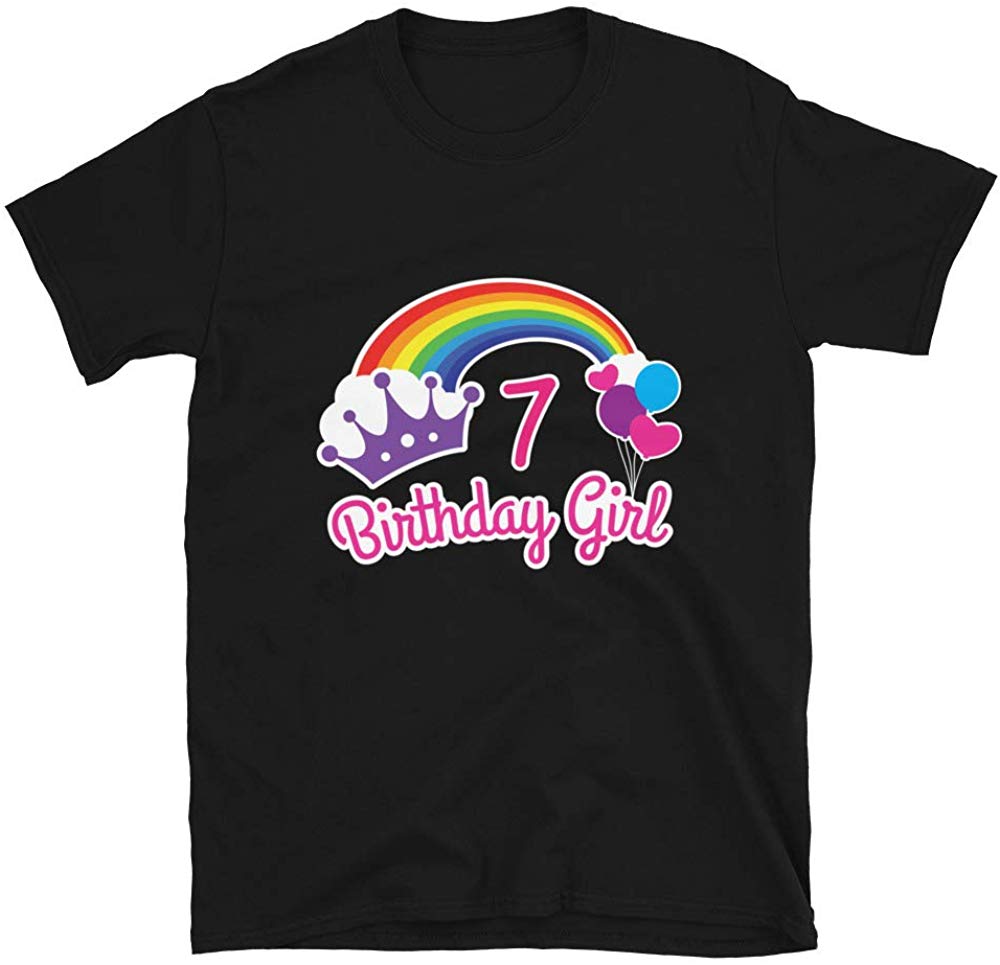 Girls Rainbow Princess 7th Birthday Princess Party Black T-Shirt