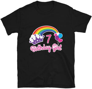 Girls Rainbow Princess 7th Birthday Princess Party Black T-Shirt
