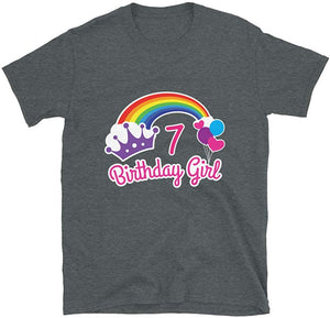 Girls Rainbow Princess 7th Birthday Princess Party Dark Heather T-Shirt
