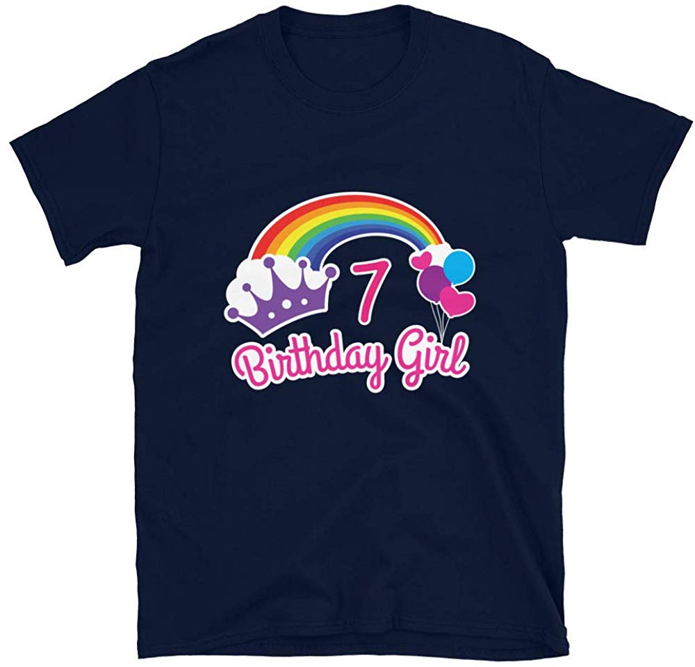 Girls Rainbow Princess 7th Birthday Princess Party Navy T-Shirt