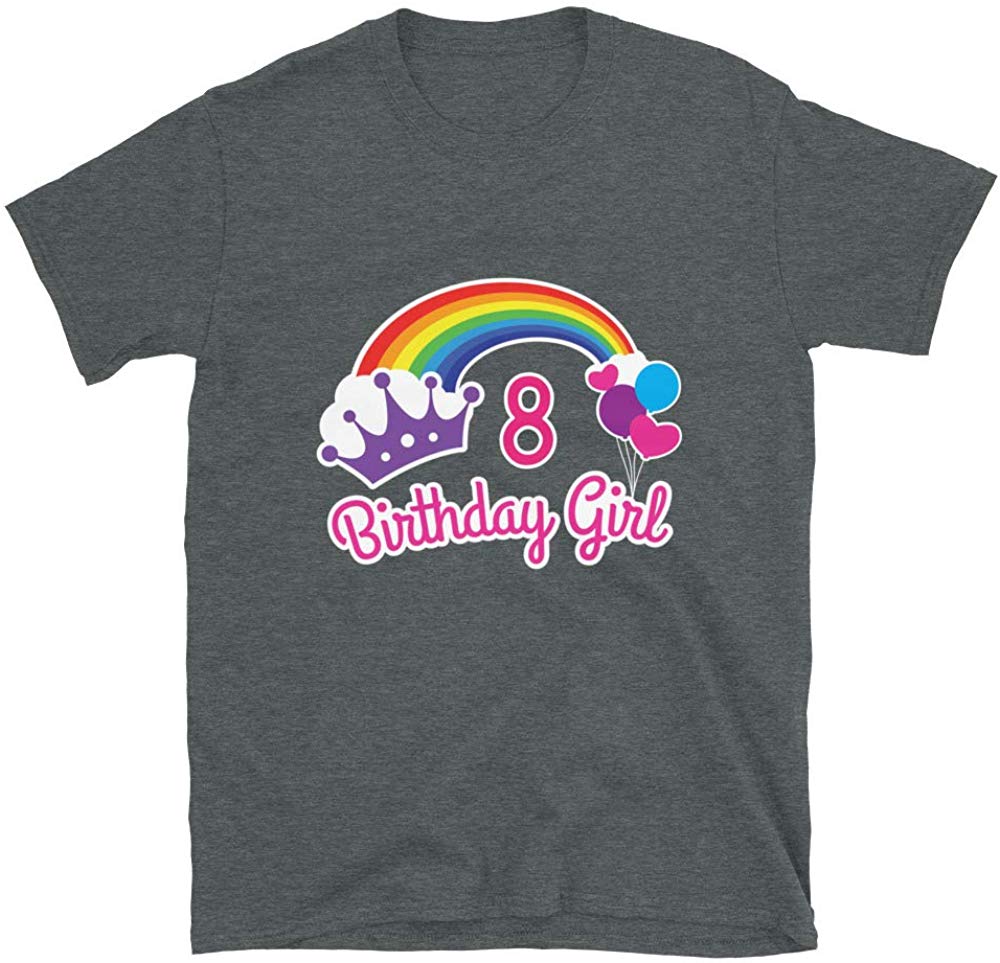 Girls Rainbow Princess 8th Birthday Princess Party Dark Heather T-Shirt