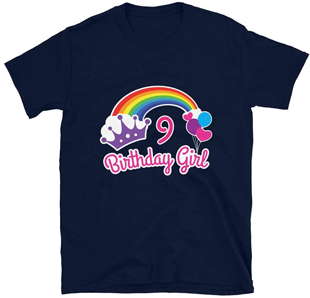 Girls Rainbow Princess 9th Birthday Princess Party Navy T-Shirt