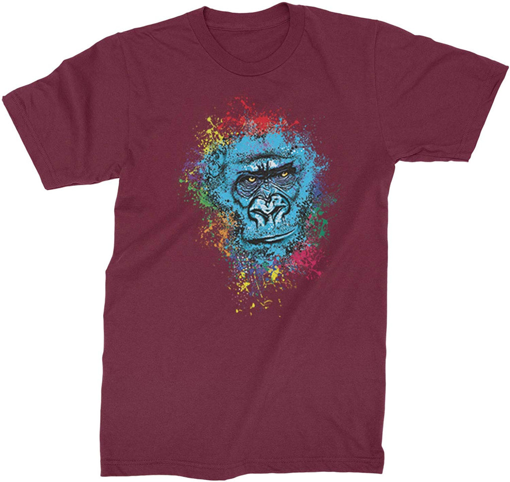 Gorilla Face Paint Splash Mens Maroon T-Shirt