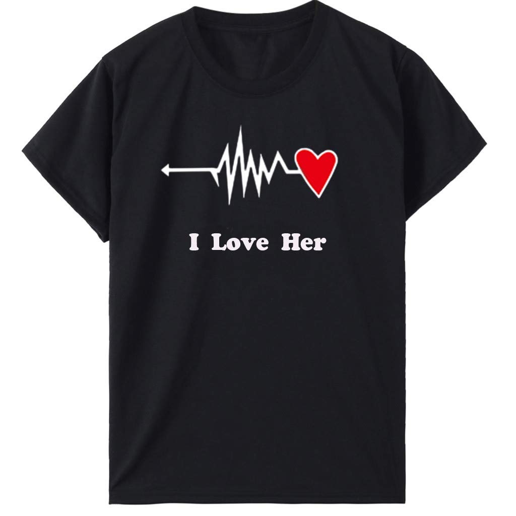 Graphic for Couple Summer Fashion Printed Tops with Heart Pattern Casual Streetwear I Love Her Him Black/Men T-Shirt