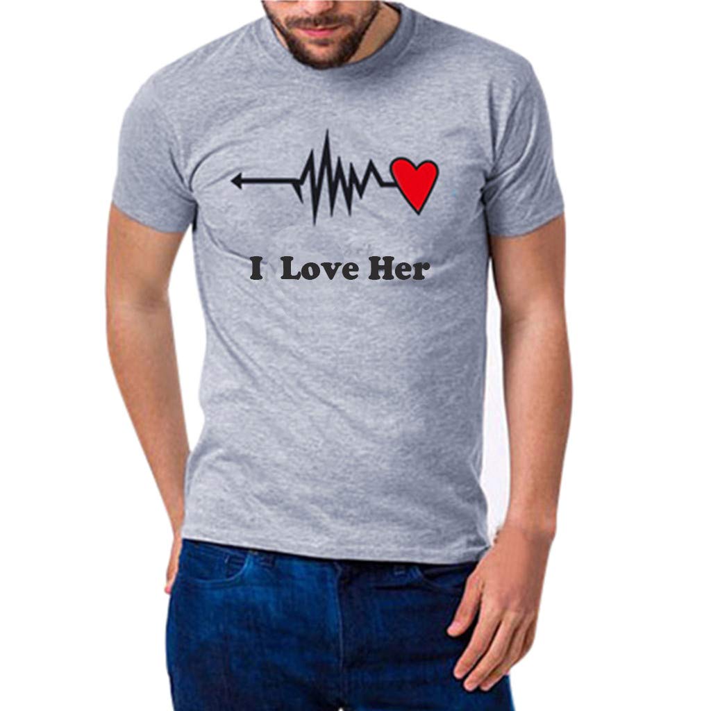 Graphic for Couple Summer Fashion Printed Tops with Heart Pattern Casual Streetwear I Love Her Him Gray/Men T-Shirt