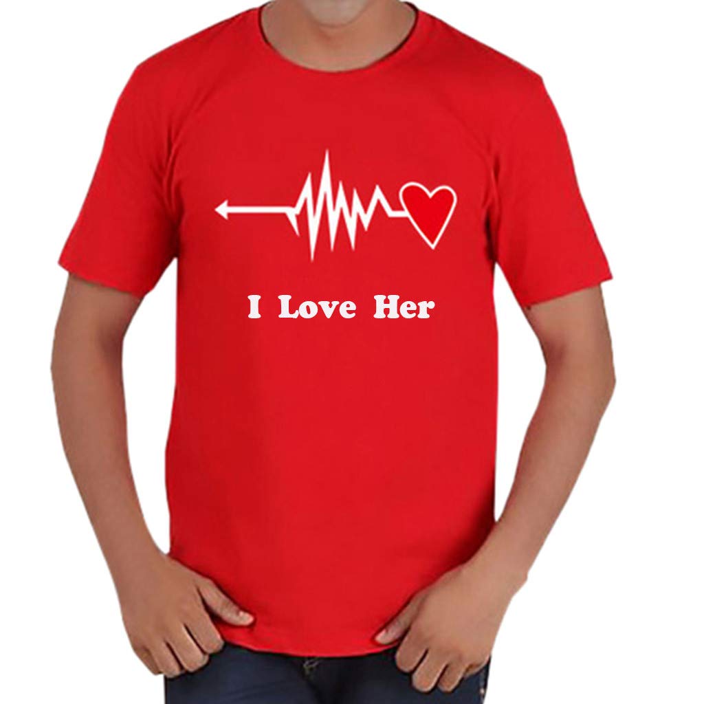 Graphic for Couple Summer Fashion Printed Tops with Heart Pattern Casual Streetwear I Love Her Him Red/Men T-Shirt