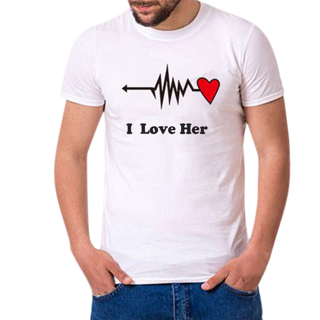 Graphic for Couple Summer Fashion Printed Tops with Heart Pattern Casual Streetwear I Love Her Him White/Men T-Shirt