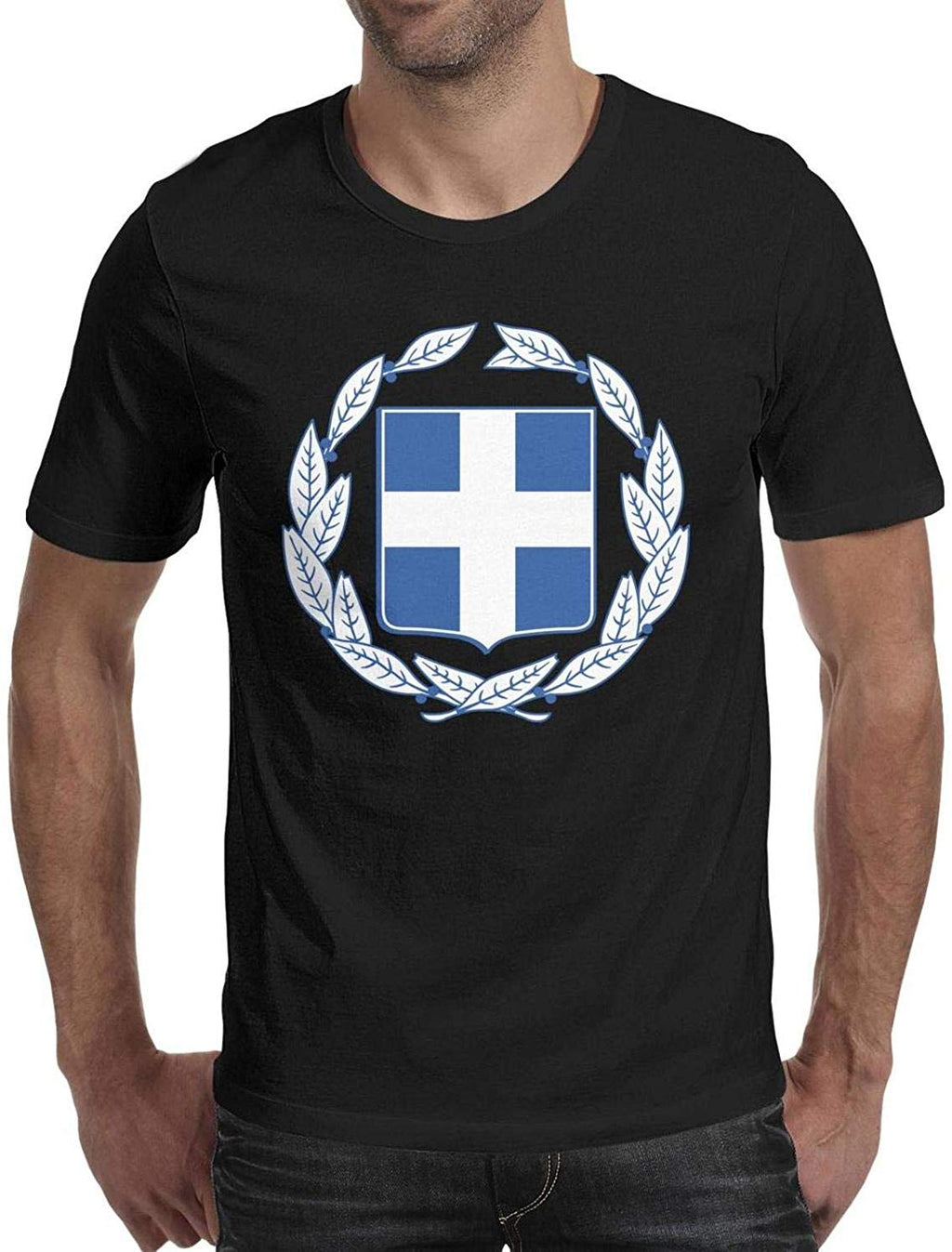 Greece Coat of Arms Leaf Men's O Neck Vintage Short Sleeve Black-111 T-Shirt
