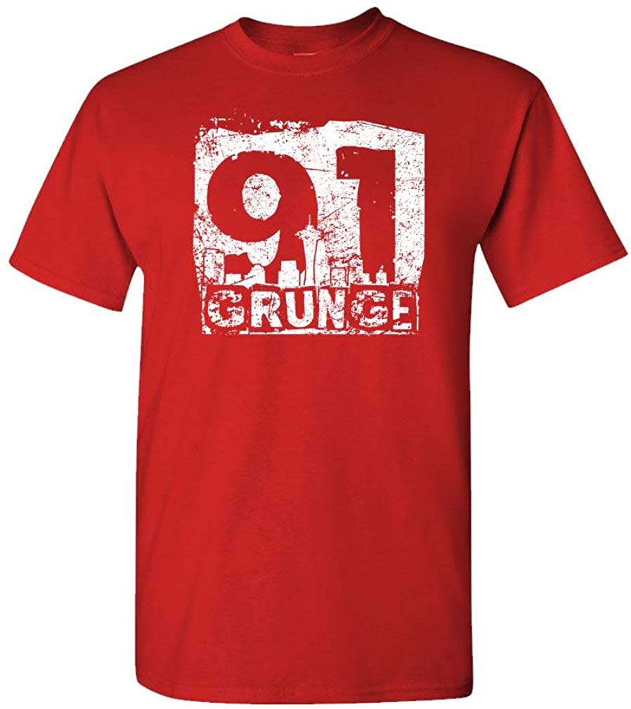 Grunge 91-90s Music Alternative Seattle Mens Cotton Red T-Shirt
