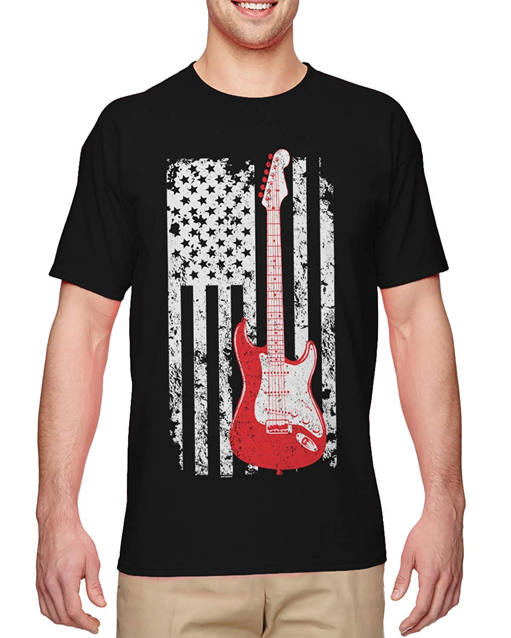 Guitar American Flag Musician Guitarist Men's Black T-Shirt