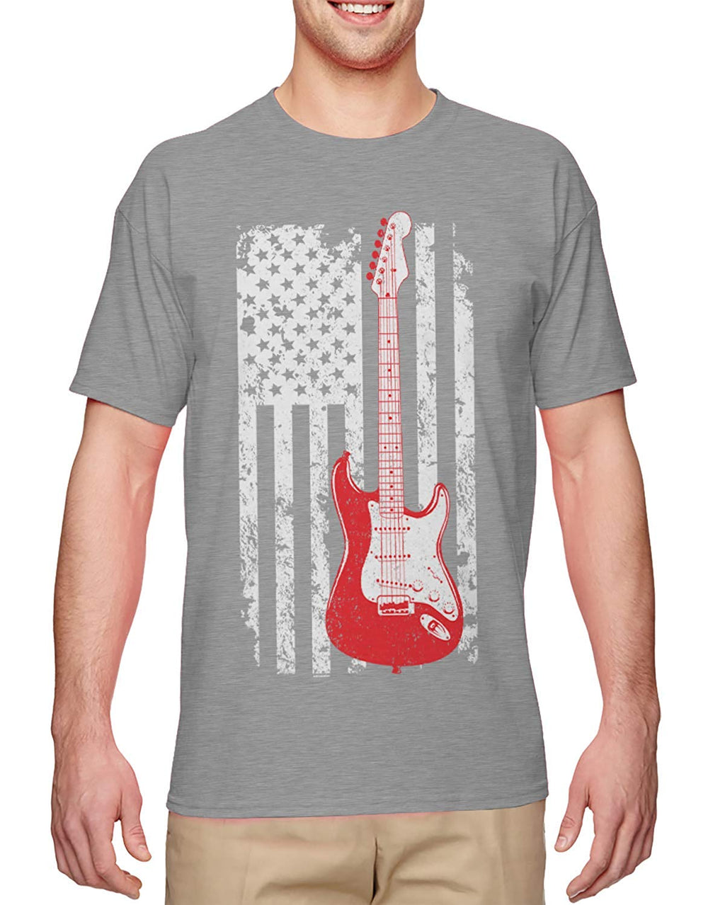 Guitar American Flag Musician Guitarist Men's Light Gray T-Shirt