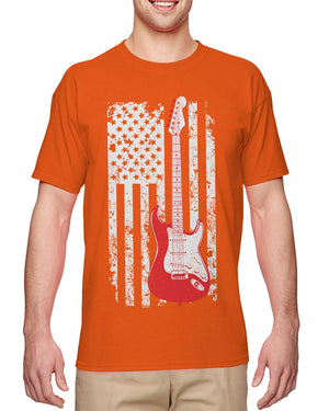 Guitar American Flag Musician Guitarist Men's Orange T-Shirt