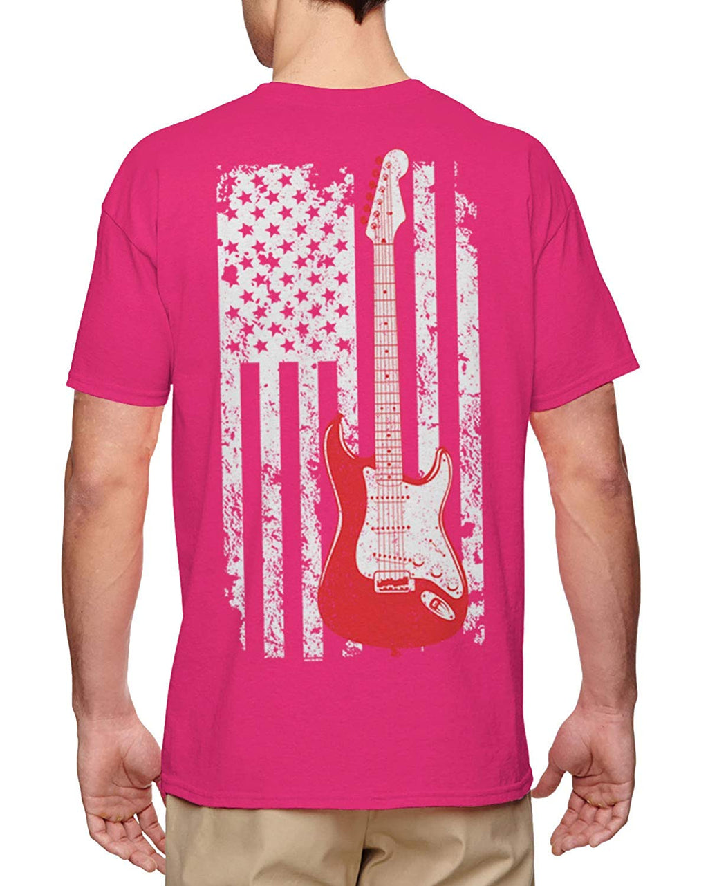 Guitar American Flag Musician Guitarist Men's Pink-Back Print T-Shirt