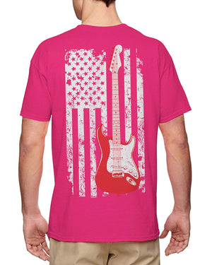 Guitar American Flag Musician Guitarist Men's Pink-Back Print T-Shirt