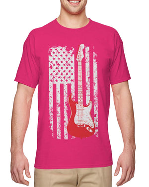 Guitar American Flag Musician Guitarist Men's Pink T-Shirt