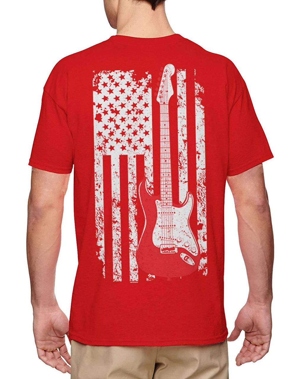 Guitar American Flag Musician Guitarist Men's Red-Back Print T-Shirt