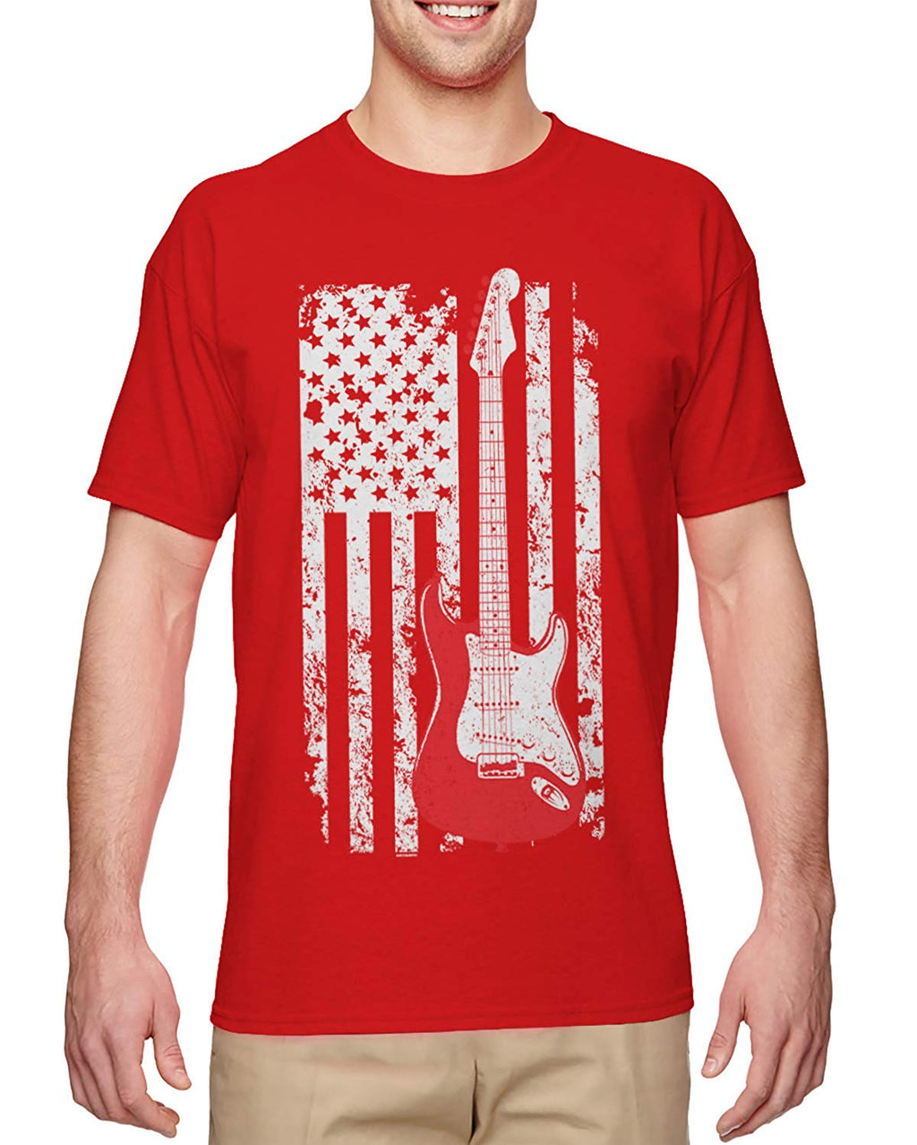 Guitar American Flag Musician Guitarist Men's Red T-Shirt
