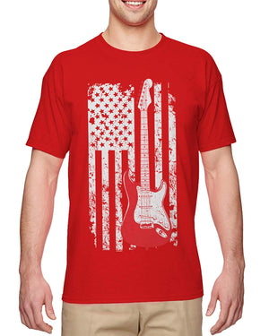 Guitar American Flag Musician Guitarist Men's Red T-Shirt