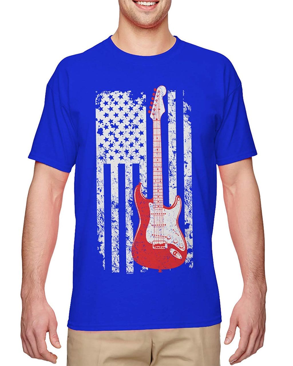 Guitar American Flag Musician Guitarist Men's Royal T-Shirt