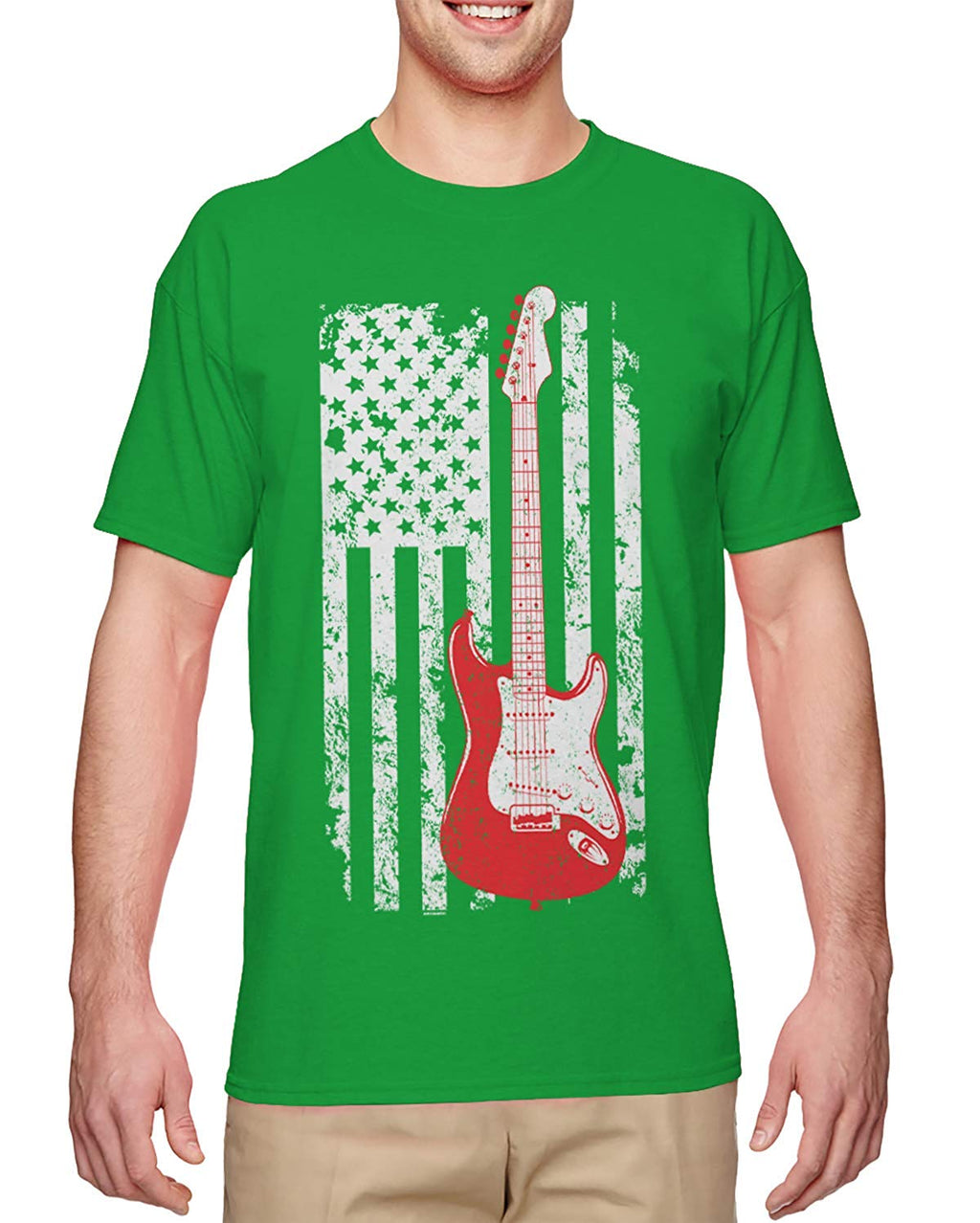Guitar American Flag Musician Guitarist Men's green T-Shirt
