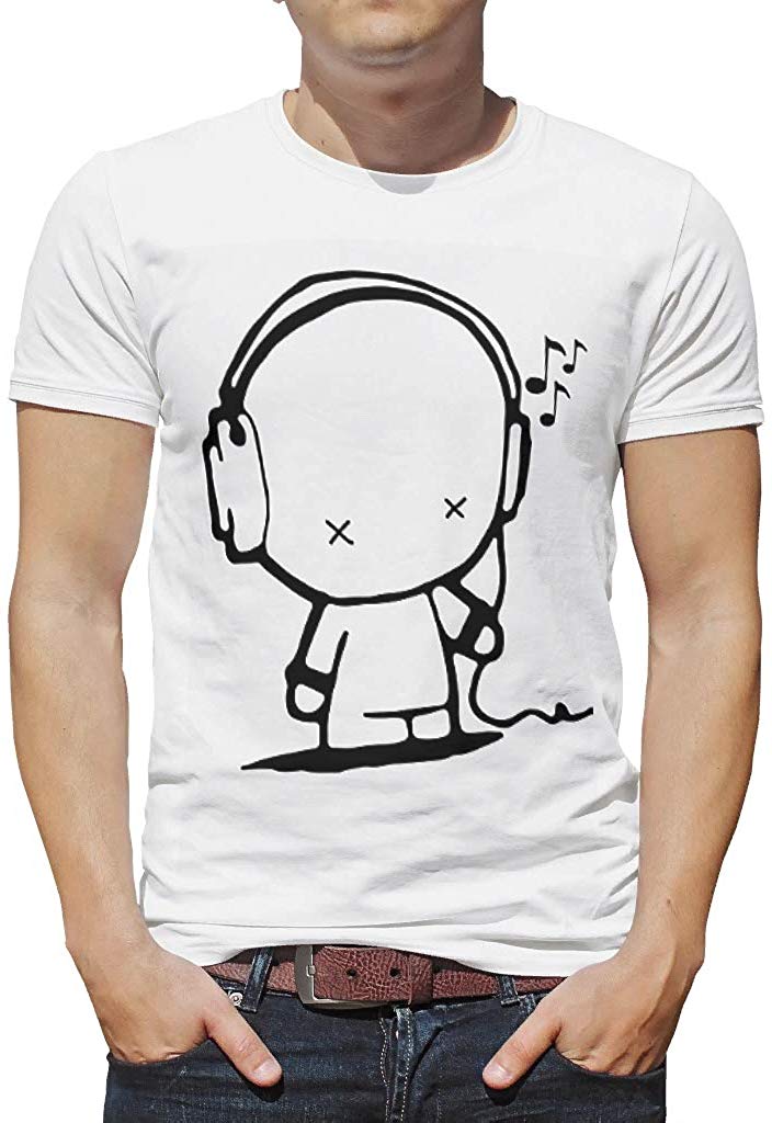 HAPPYCAT Men Vintage Music Man Crewneck Tops for Women White T-Shirt