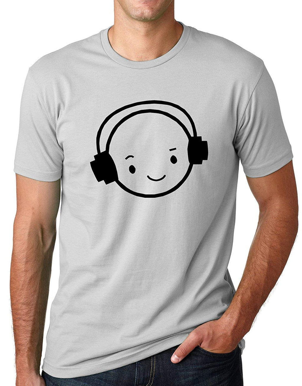 Happy Face DJ Funny Music Headphones Gray T-Shirt