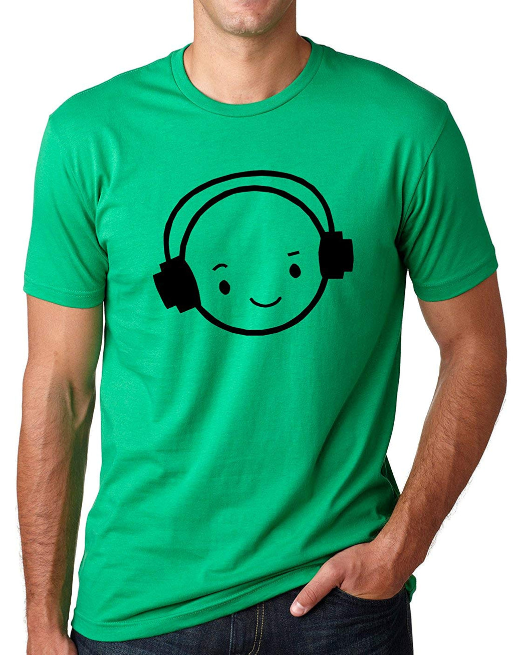 Happy Face DJ Funny Music Headphones Green T-Shirt