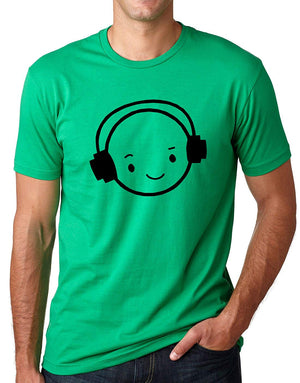 Happy Face DJ Funny Music Headphones Green T-Shirt