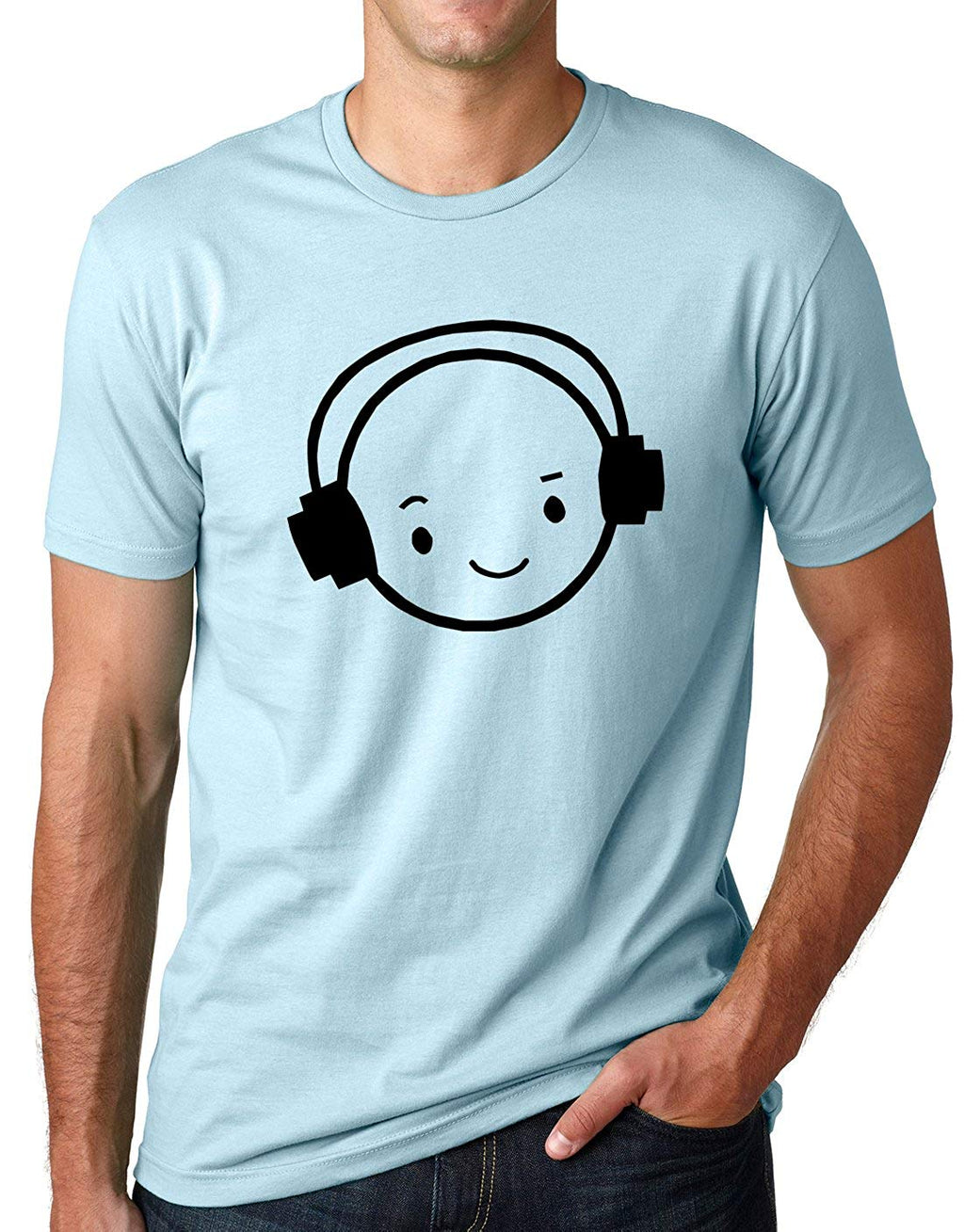 Happy Face DJ Funny Music Headphones Light Blue T-Shirt